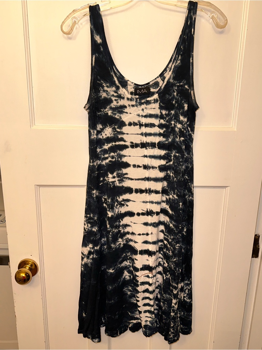 2️⃣IMA Lg Rayon Navy & White Tie-Dye Tank Dress